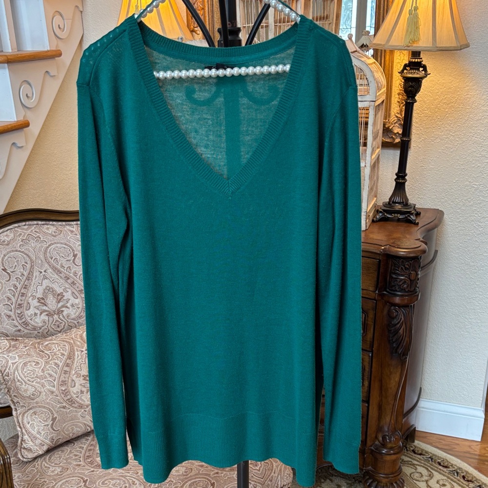 🦚Apt.9🦚Emerald💚Green V-Neck Knit Sweater~Sz Extra‎ Large